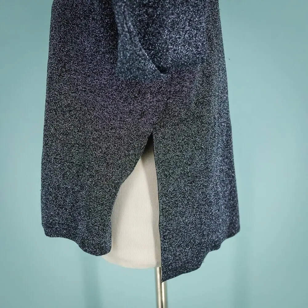 J. Crew Size Small S Sparkle Metallic Blue Crew Long Sleeve Split Vent Sweater